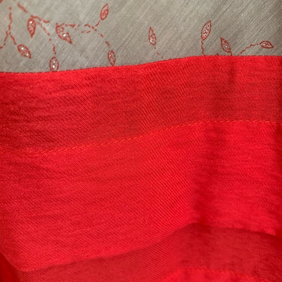 PTA Midi Dress A-line Skirt Surplus V-Neck Grey Beige Red Flowers Sleeveless L - Picture 4 of 11